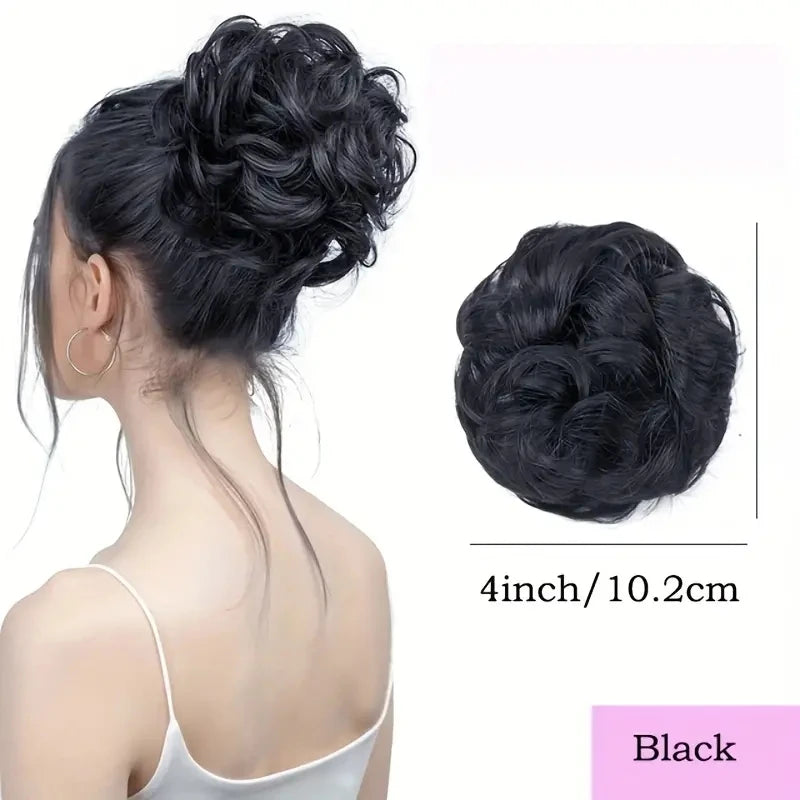 Human Hair Messy Hair Bun Chignon Extensions Scrunchy Updo HairPiece Soft And Comfortable To Wear Bun Hair Scrunchies Curly Wavy