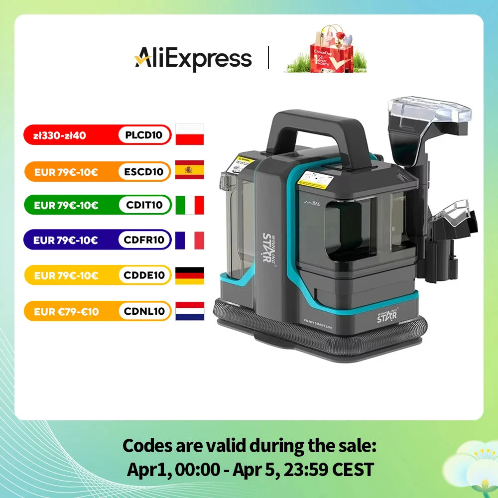 Hot Sale Wet and Dry Vacuum Handheld Portable Corded Sofa Carpet Cleaner Fabric Double Brush Head Stain Fabric Cleaning Machine