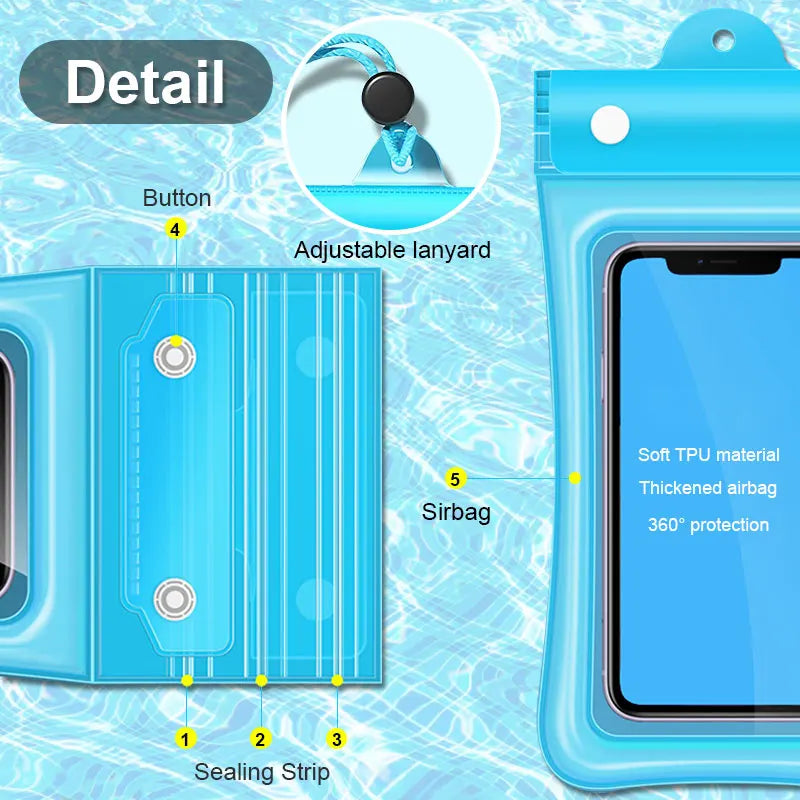 Waterproof Phone Pouch Case Drift Diving Swimming Bag Underwater Dry Bag Case Cover For Phone Water Sports Beach Pool 7 inch