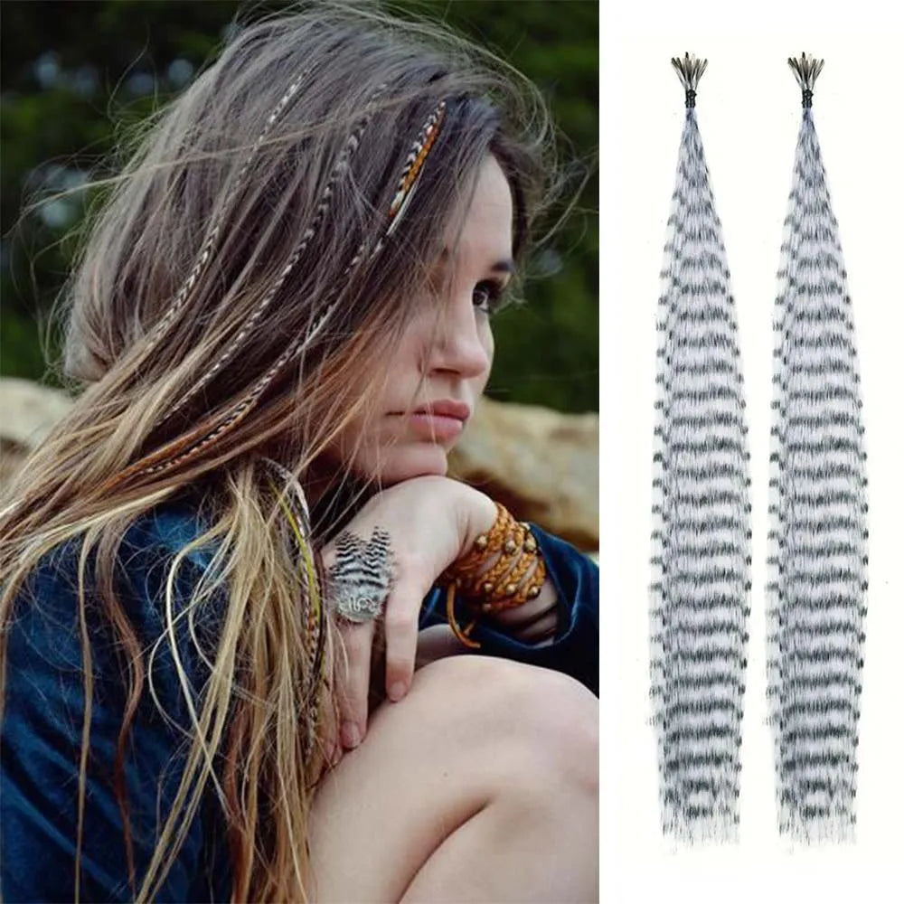 Synthetic Colored I-Tip Faux Feather Hair Extensions 16" 20 Strands Women's Heat Resistant Fiber Festival Extensions Accessories