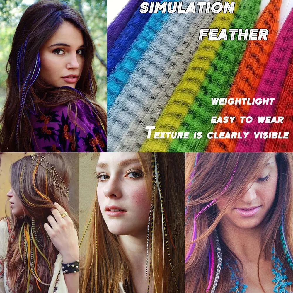 Synthetic Colored I-Tip Faux Feather Hair Extensions 16" 20 Strands Women's Heat Resistant Fiber Festival Extensions Accessories