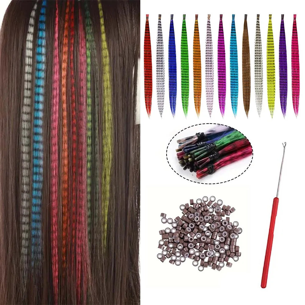 Synthetic Colored I-Tip Faux Feather Hair Extensions 16" 20 Strands Women's Heat Resistant Fiber Festival Extensions Accessories