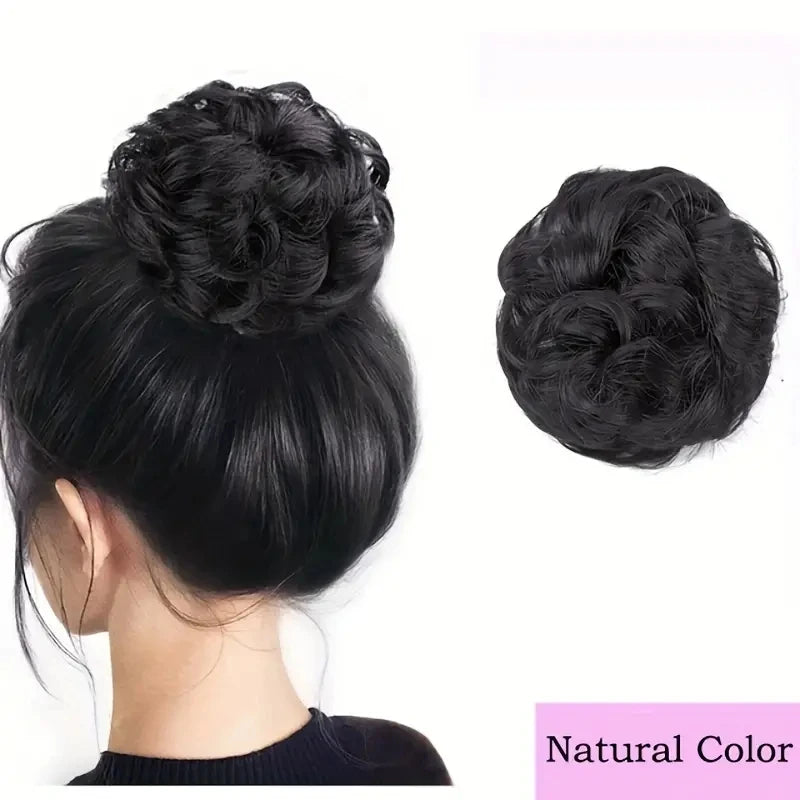 Human Hair Messy Hair Bun Chignon Extensions Scrunchy Updo HairPiece Soft And Comfortable To Wear Bun Hair Scrunchies Curly Wavy
