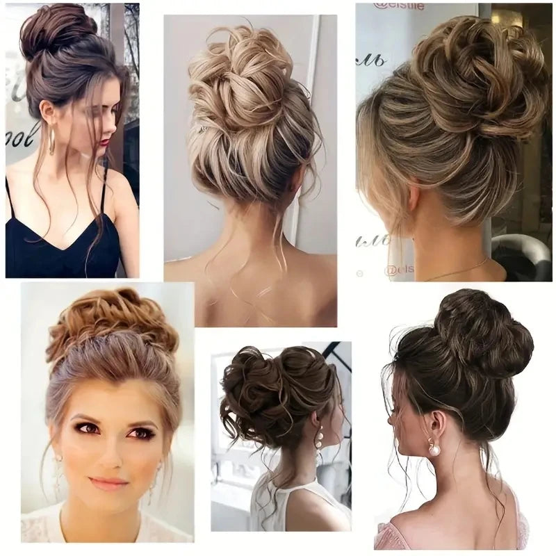 Human Hair Messy Hair Bun Chignon Extensions Scrunchy Updo HairPiece Soft And Comfortable To Wear Bun Hair Scrunchies Curly Wavy