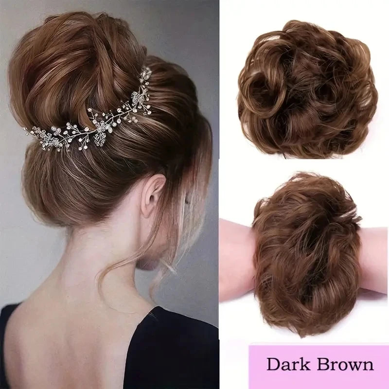 Human Hair Messy Hair Bun Chignon Extensions Scrunchy Updo HairPiece Soft And Comfortable To Wear Bun Hair Scrunchies Curly Wavy