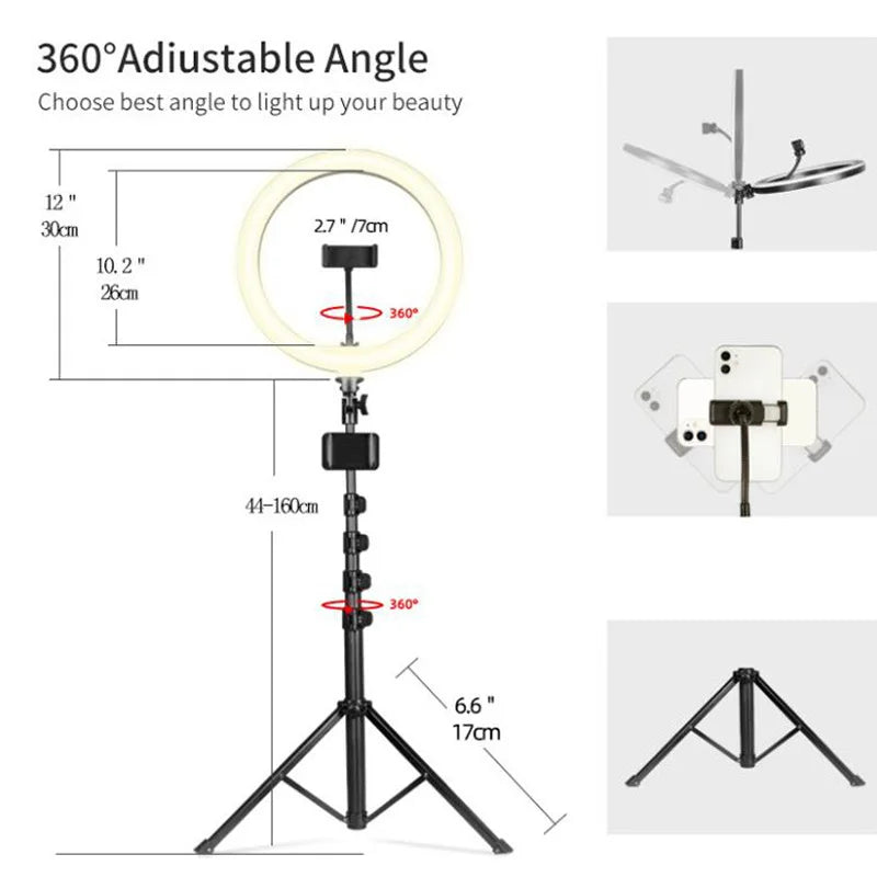 32cm 12" Ring Light Selfie Ringlight for TikTok Photography,Color Temperature 3000-6000K 54'' Extendable Tripod Stand for Live