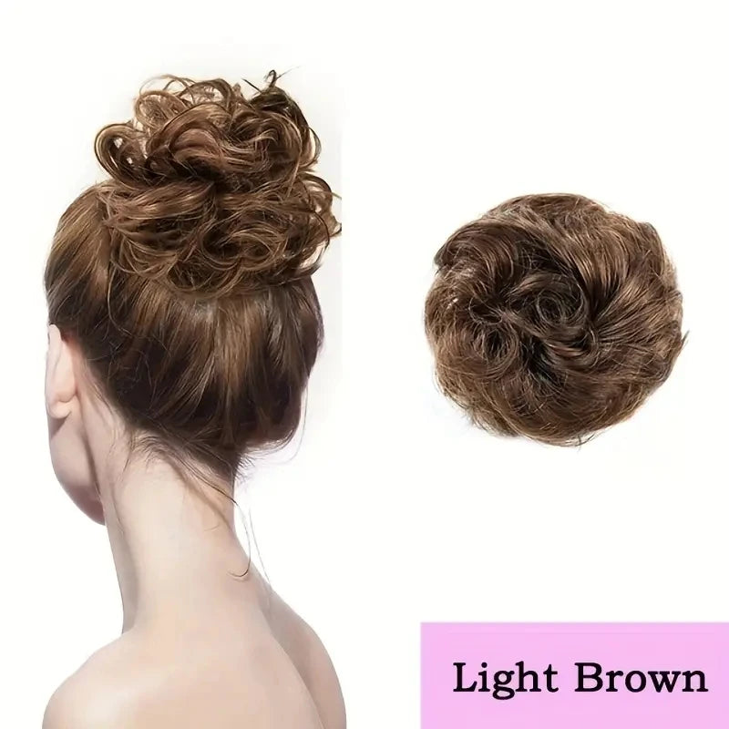 Human Hair Messy Hair Bun Chignon Extensions Scrunchy Updo HairPiece Soft And Comfortable To Wear Bun Hair Scrunchies Curly Wavy