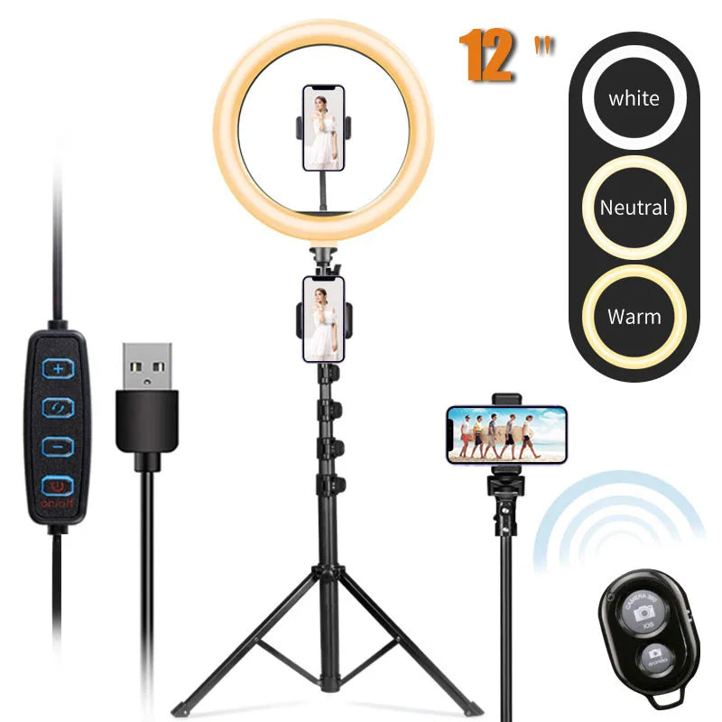 32cm 12" Ring Light Selfie Ringlight for TikTok Photography,Color Temperature 3000-6000K 54'' Extendable Tripod Stand for Live