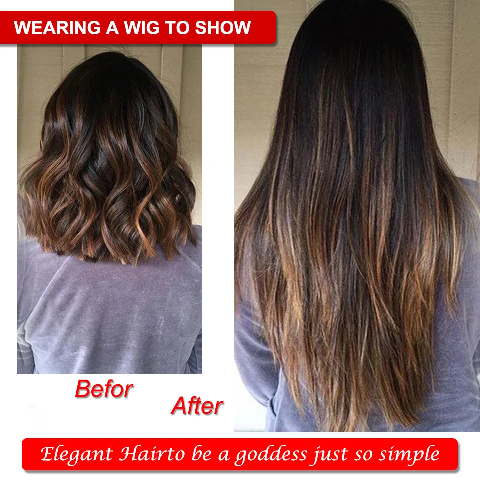 PAGEUP   5 clips on long straight hair extensions 24 Inch synthetic ombre black brown clip on fake hairpieces for women hair