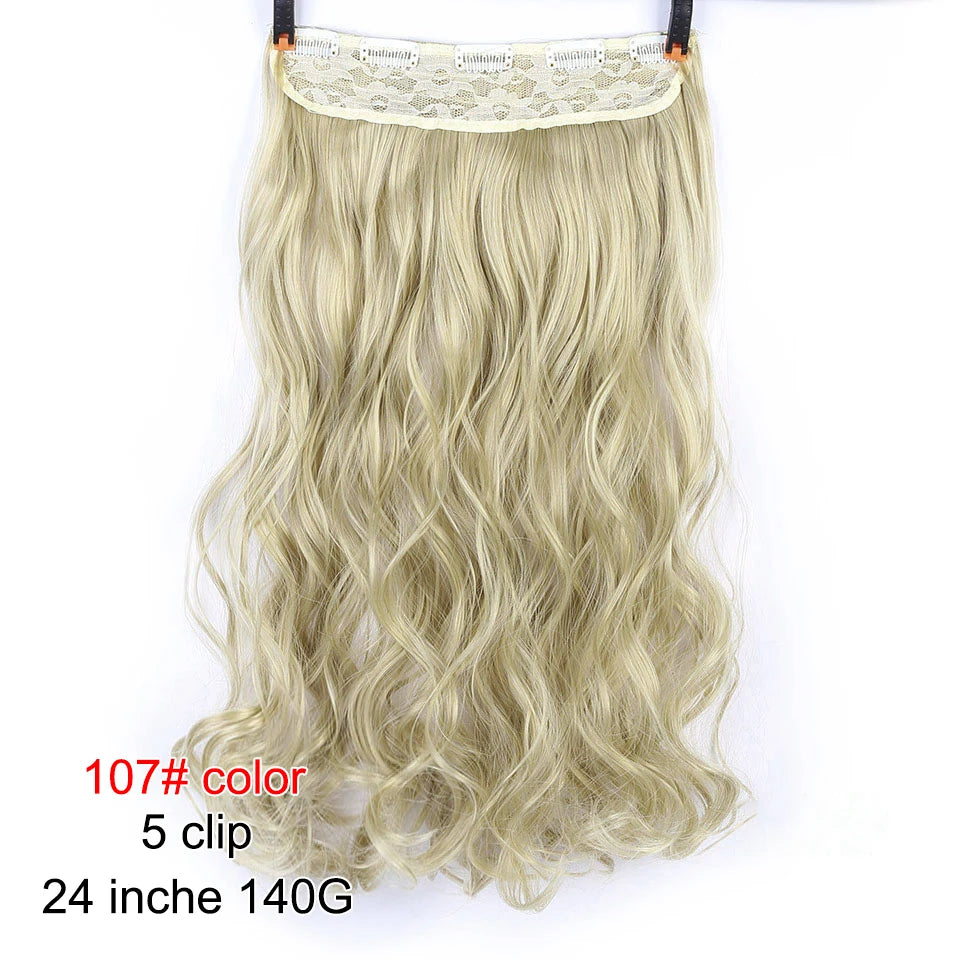 PAGEUP   5 clips on long straight hair extensions 24 Inch synthetic ombre black brown clip on fake hairpieces for women hair