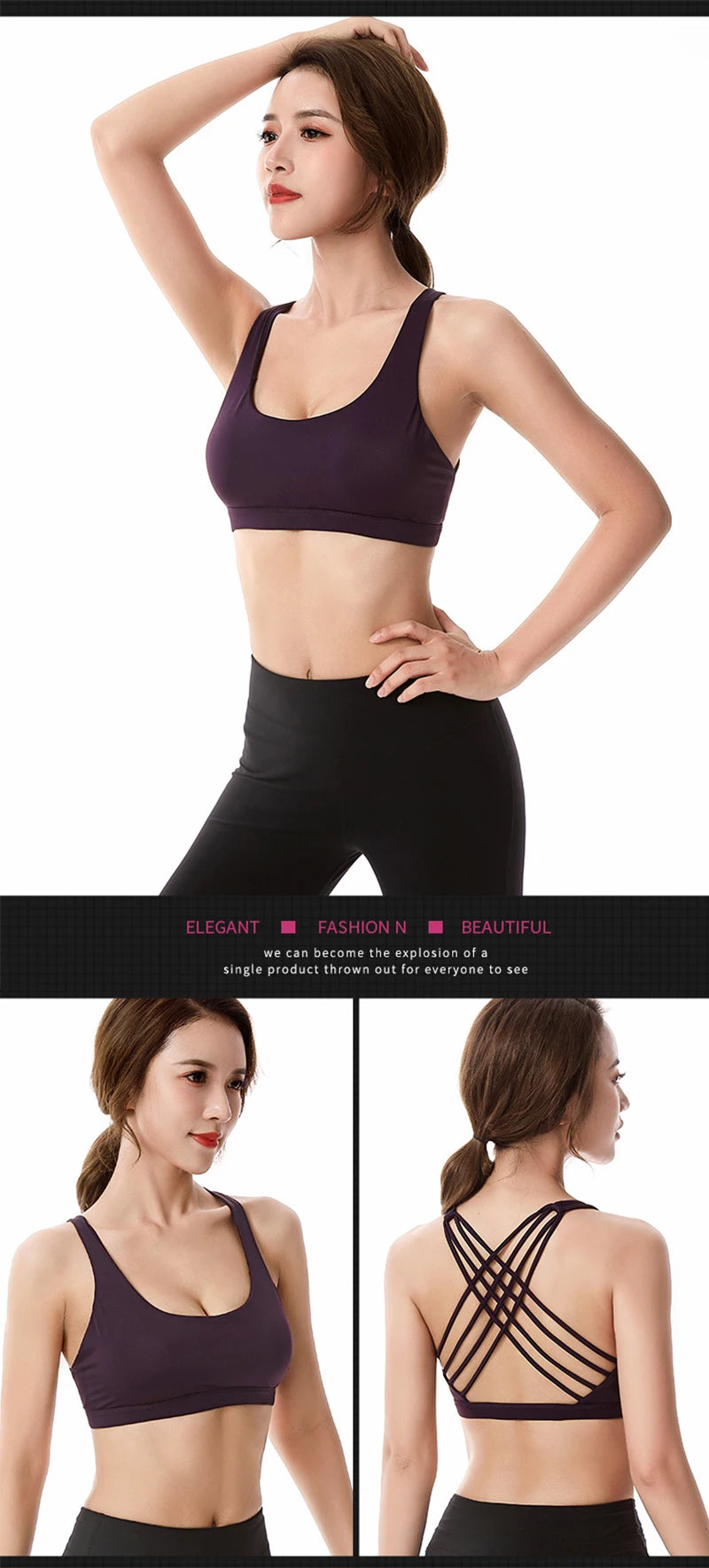 New Fitness Sports Bra for Women Push Up Cross Back Shockproof Running Gym Training Workout Yoga Underwear Crop Tops