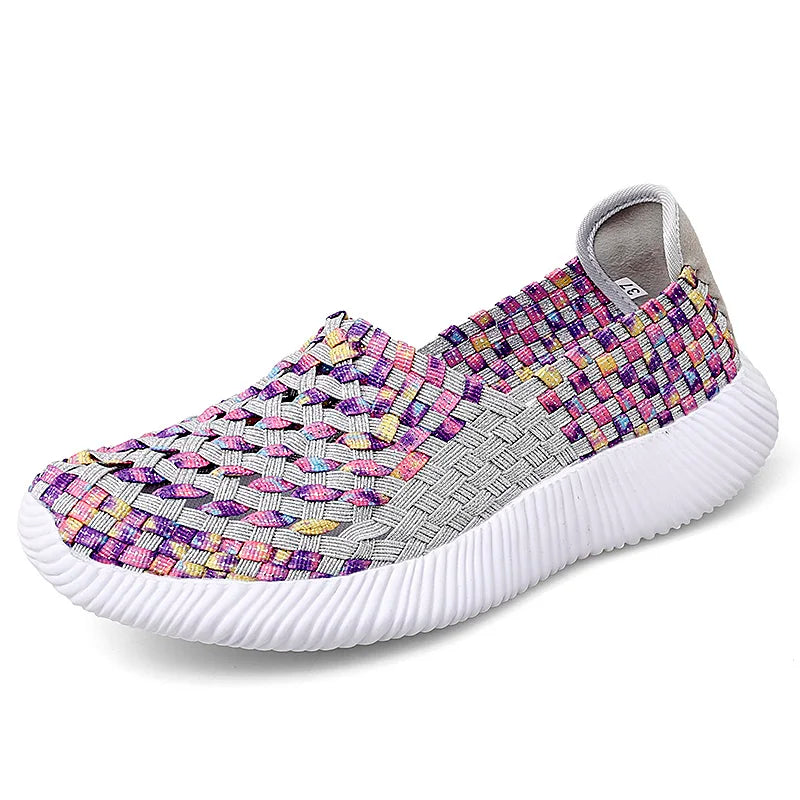 Casual Shoes Women Summer Woven Flats Sneakers Slip On Female Loafers Lightweight Breathable Boat Shoe Fashion Lady Tenis
