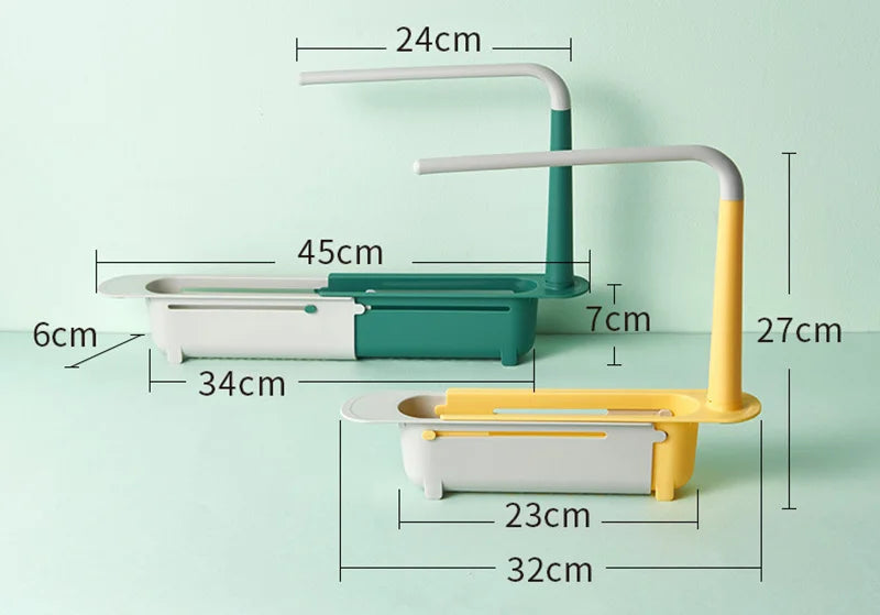 Kitchen Sink Organizer Telescopic Sink Shelf Soap Sponge Holder Towel Hanger Sink Drain Rack With Drainer Basket Kitchen Gadgets