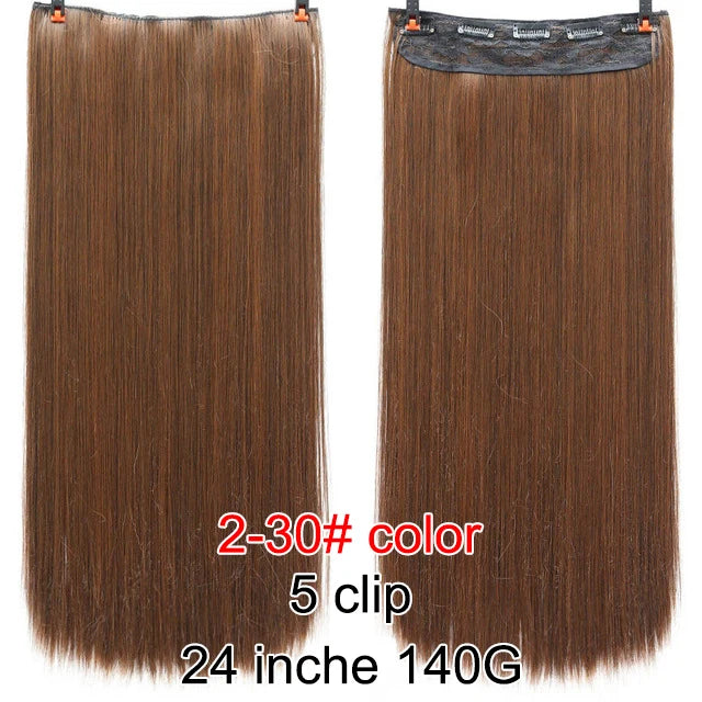 PAGEUP   5 clips on long straight hair extensions 24 Inch synthetic ombre black brown clip on fake hairpieces for women hair