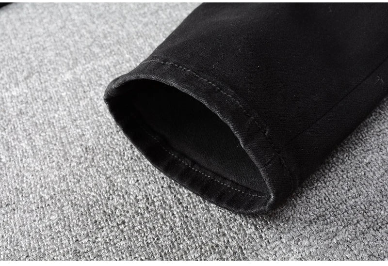Men Black Skinny Stretch Pencil Jeans Streetwear Classic Slim Denim Pants Trousers