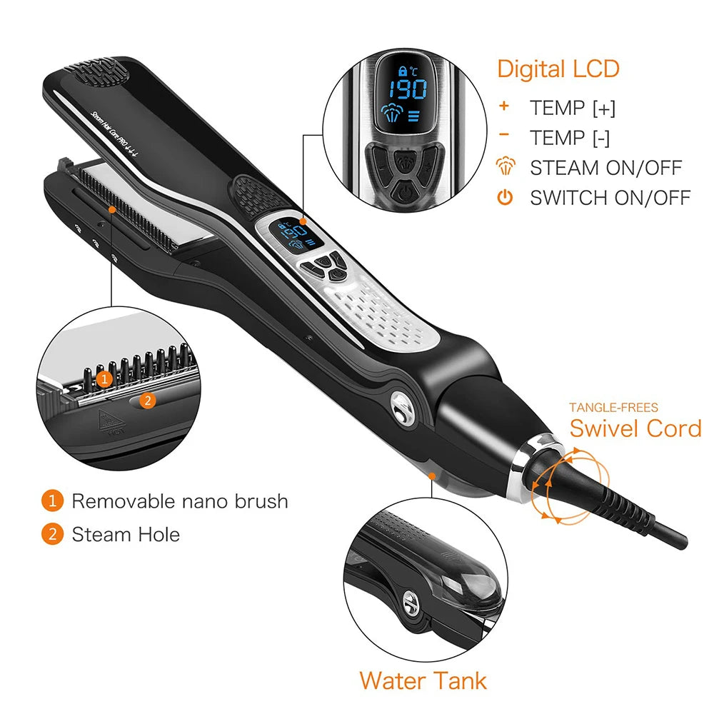 Professional Hair Straightener Steam Flat Iron Straightening Brush Electric Hair Brushes Ceramic Tourmaline Vapor Straighteners