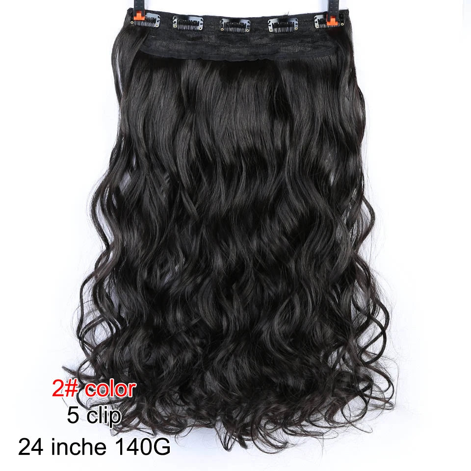 PAGEUP   5 clips on long straight hair extensions 24 Inch synthetic ombre black brown clip on fake hairpieces for women hair