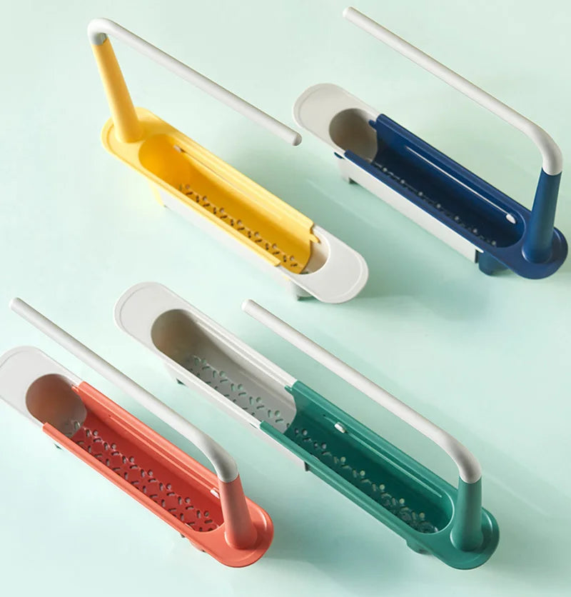 Kitchen Sink Organizer Telescopic Sink Shelf Soap Sponge Holder Towel Hanger Sink Drain Rack With Drainer Basket Kitchen Gadgets