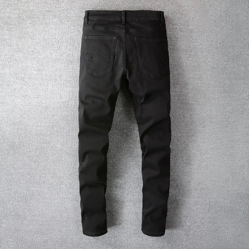 Men Black Skinny Stretch Pencil Jeans Streetwear Classic Slim Denim Pants Trousers