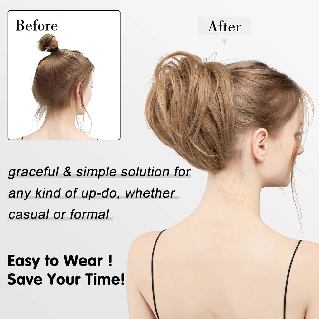 Synthetic Fake Hair Bun Curly Band Hairpiece Scrunchie Scrunchy Wrap Messy Piece Elastic Afro Chignon Cheveux Tail Women's Updo