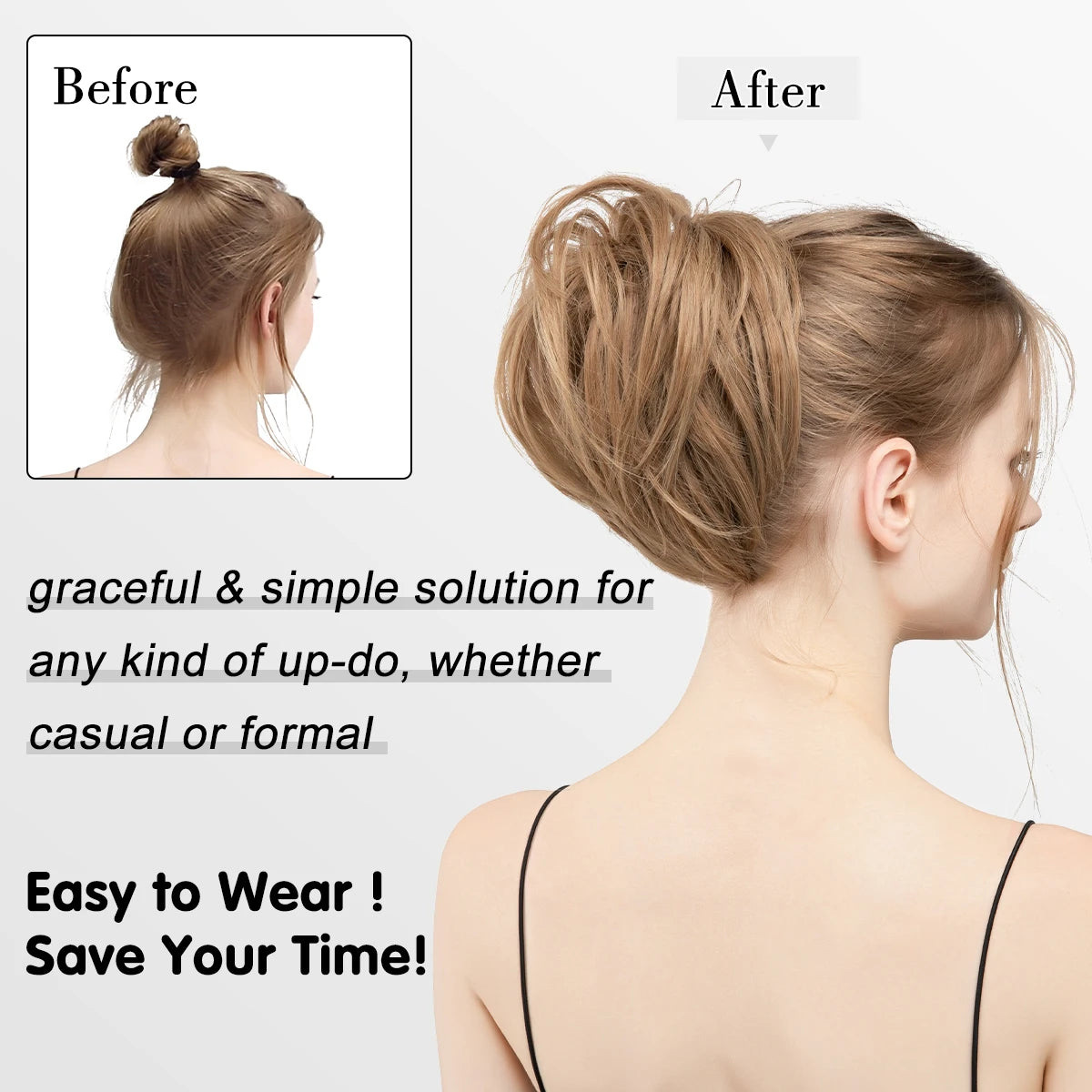 Synthetic Fake Hair Bun Curly Band Hairpiece Scrunchie Scrunchy Wrap Messy Piece Elastic Afro Chignon Cheveux Tail Women's Updo