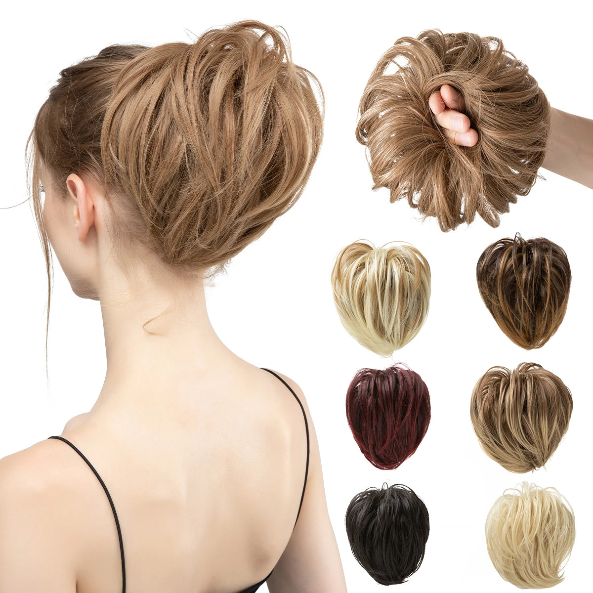 Synthetic Fake Hair Bun Curly Band Hairpiece Scrunchie Scrunchy Wrap Messy Piece Elastic Afro Chignon Cheveux Tail Women's Updo