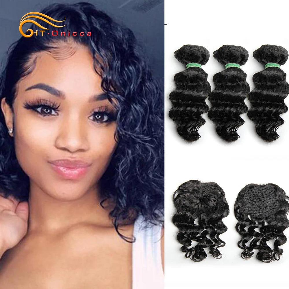 Brazilian Body Wave Hair 3 bundles With Closure Natural Color Hair Extensions Straight Deep Wave Human Hair Bundles With Closure