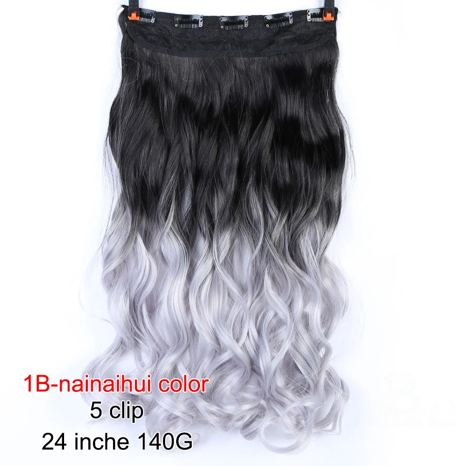 PAGEUP   5 clips on long straight hair extensions 24 Inch synthetic ombre black brown clip on fake hairpieces for women hair