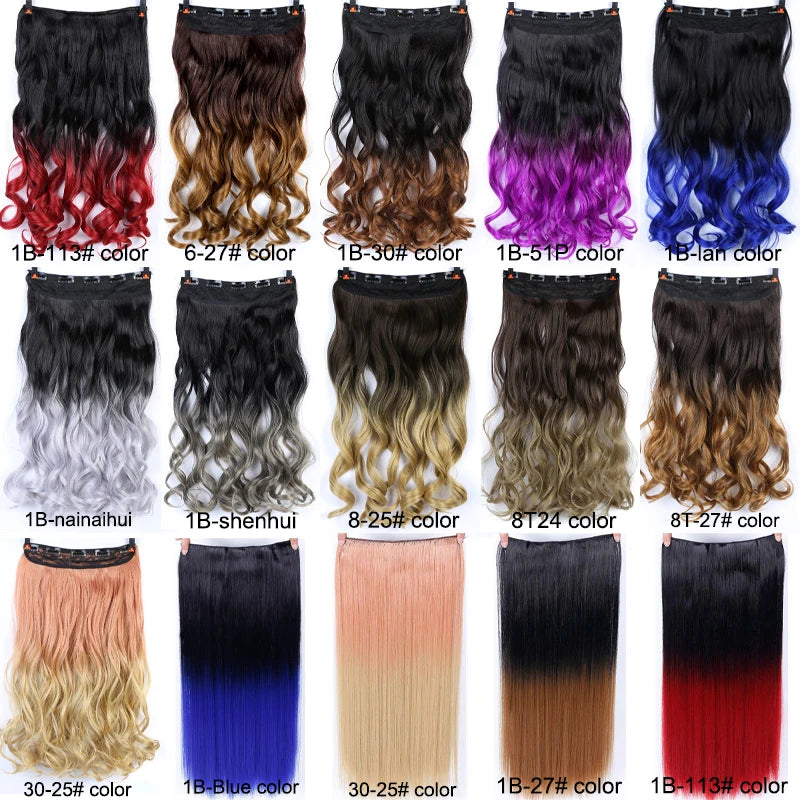 PAGEUP   5 clips on long straight hair extensions 24 Inch synthetic ombre black brown clip on fake hairpieces for women hair