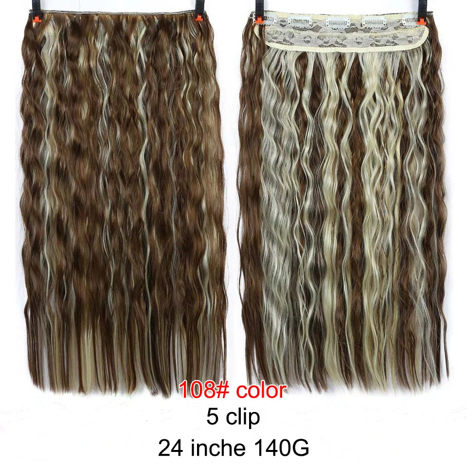 PAGEUP   5 clips on long straight hair extensions 24 Inch synthetic ombre black brown clip on fake hairpieces for women hair