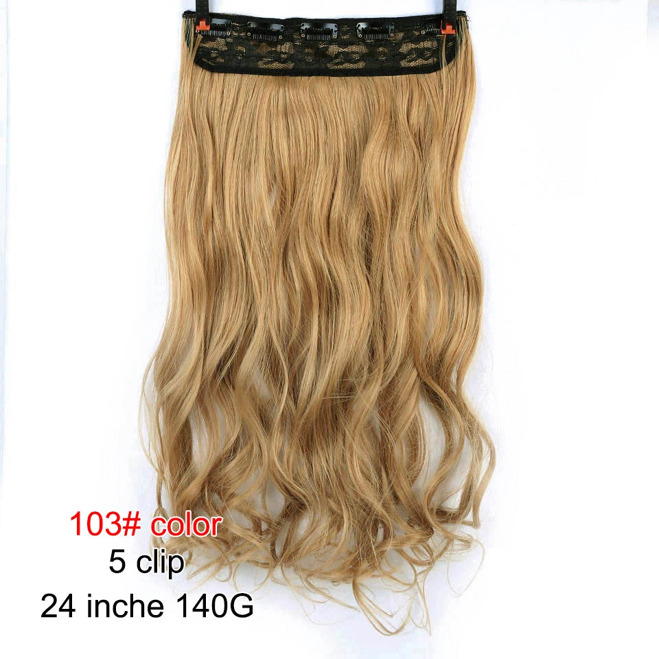 PAGEUP   5 clips on long straight hair extensions 24 Inch synthetic ombre black brown clip on fake hairpieces for women hair