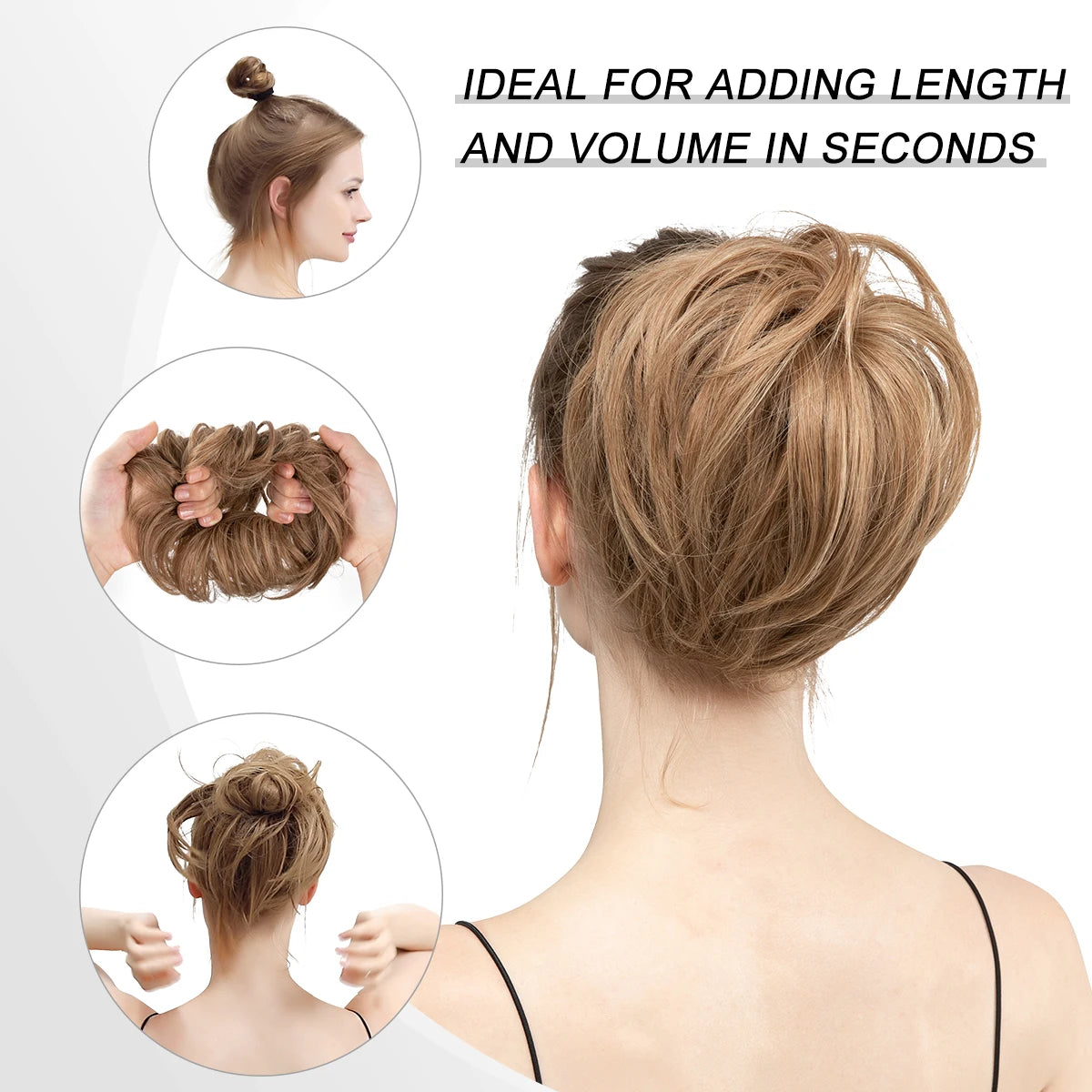 Synthetic Fake Hair Bun Curly Band Hairpiece Scrunchie Scrunchy Wrap Messy Piece Elastic Afro Chignon Cheveux Tail Women's Updo