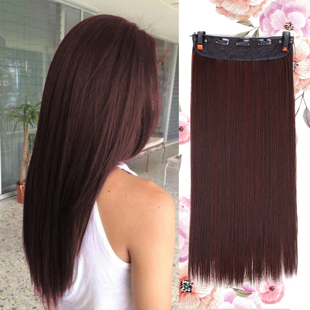 PAGEUP   5 clips on long straight hair extensions 24 Inch synthetic ombre black brown clip on fake hairpieces for women hair