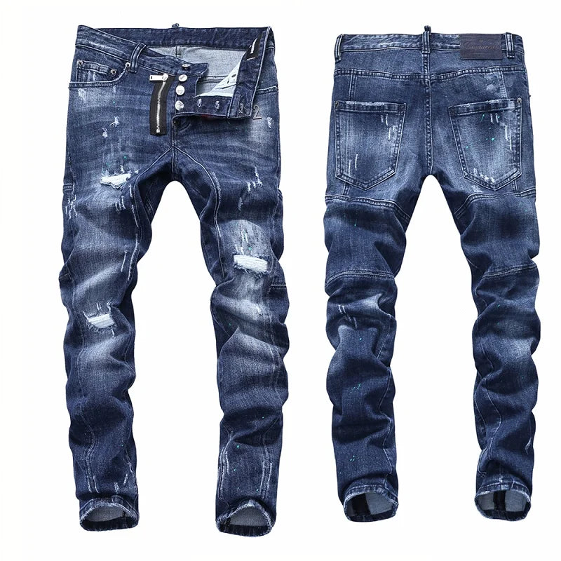 European  Fashion Brand Men Italy Jeans Pants Design Cool Top Jeans Men Slim Jeans Denim Trousers Blue Hole Pants Jeans for Men