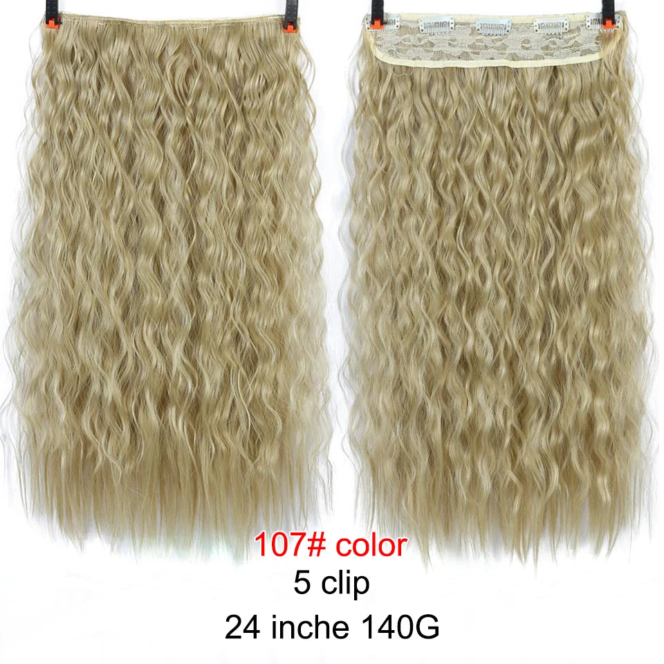 PAGEUP   5 clips on long straight hair extensions 24 Inch synthetic ombre black brown clip on fake hairpieces for women hair