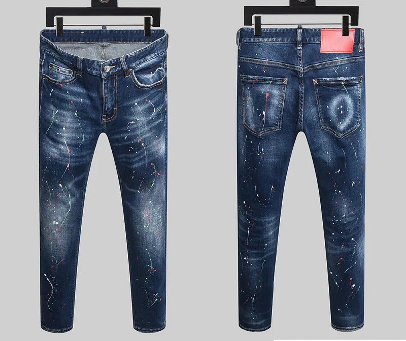 European  Fashion Brand Men Italy Jeans Pants Design Cool Top Jeans Men Slim Jeans Denim Trousers Blue Hole Pants Jeans for Men