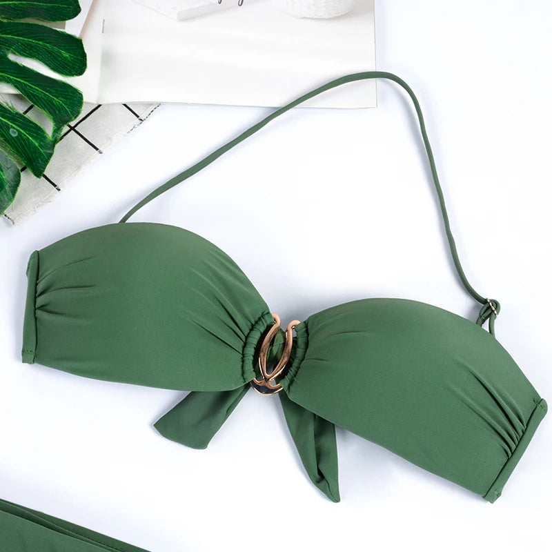 Push Up Bikini Swimwear for Women 2023 Blue Bikini Set Brazilian Bathing Suit Halter Swimsuit Black White Yellow Green