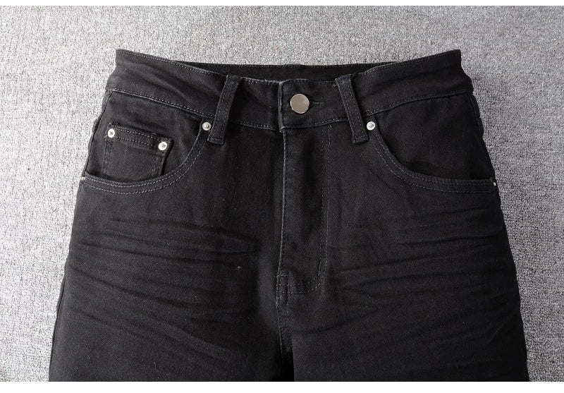 Men Black Skinny Stretch Pencil Jeans Streetwear Classic Slim Denim Pants Trousers