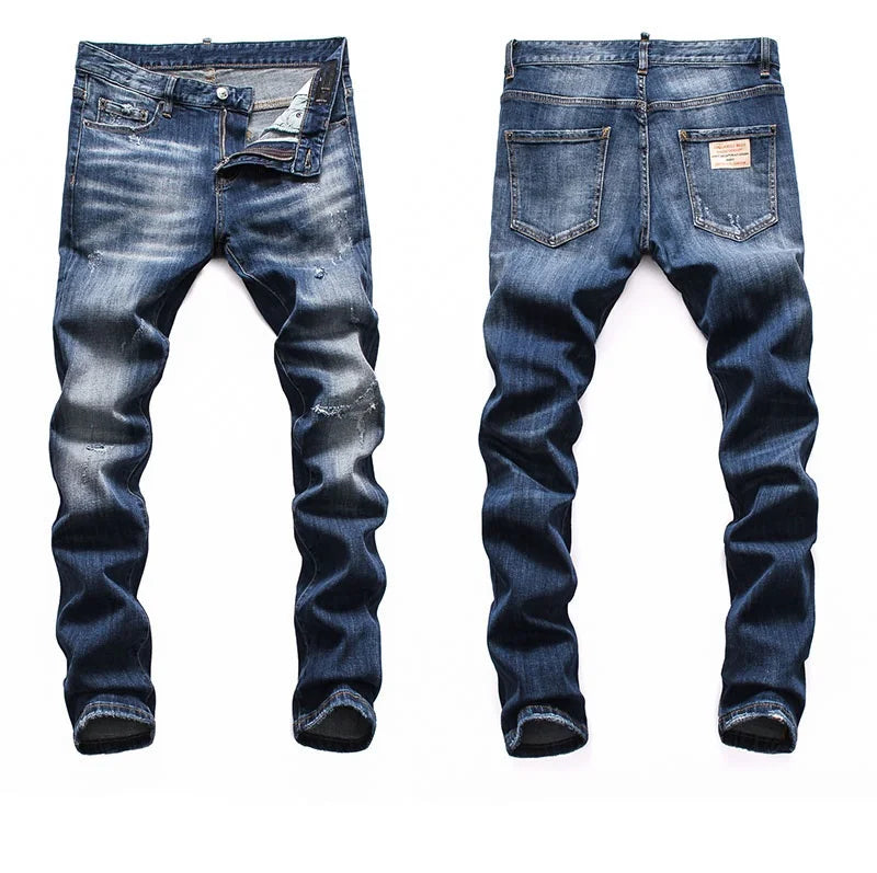 European  Fashion Brand Men Italy Jeans Pants Design Cool Top Jeans Men Slim Jeans Denim Trousers Blue Hole Pants Jeans for Men