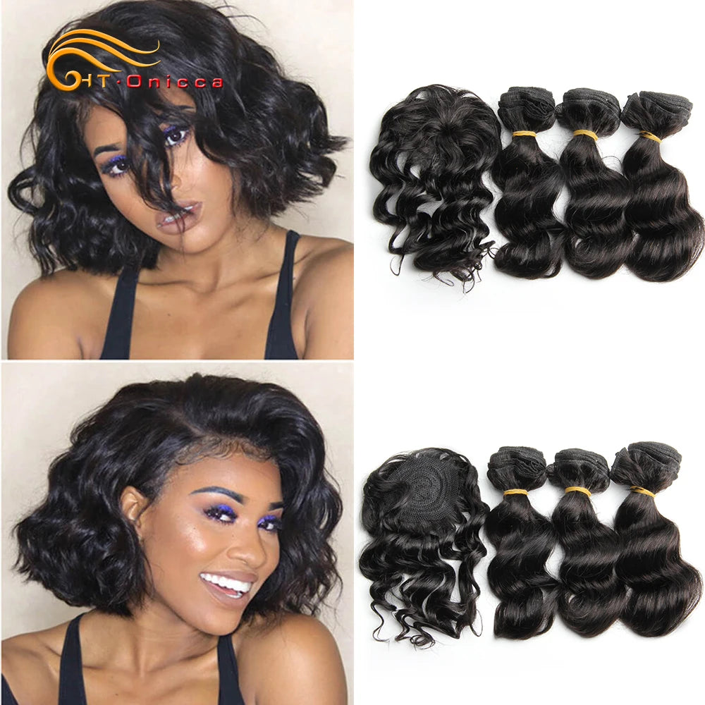 Brazilian Body Wave Hair 3 bundles With Closure Natural Color Hair Extensions Straight Deep Wave Human Hair Bundles With Closure