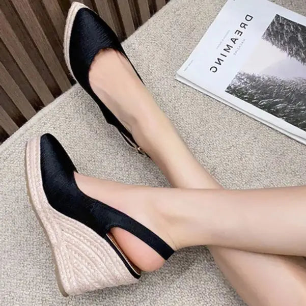 LIHUAMAO elegance pumps wedges slingbacks shoes ankle strap pointed toe sexy women high heel shoes slip on loafers casual