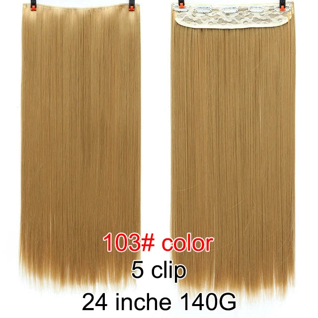 PAGEUP   5 clips on long straight hair extensions 24 Inch synthetic ombre black brown clip on fake hairpieces for women hair