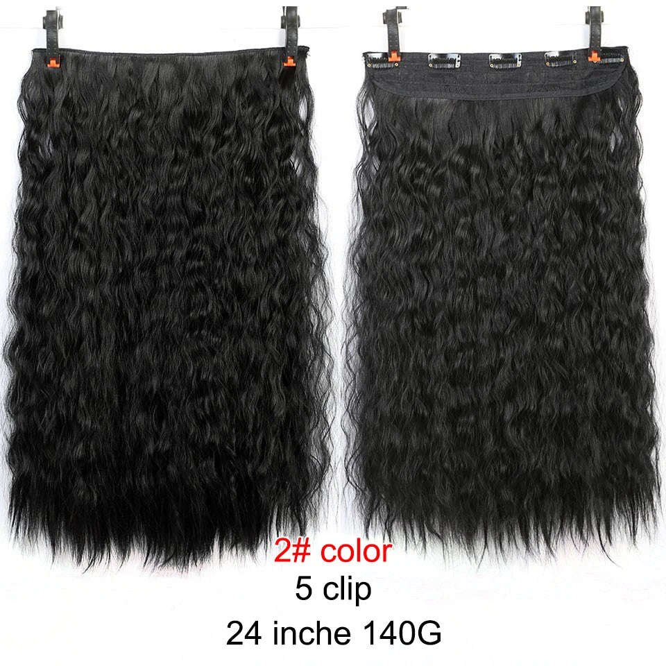 PAGEUP   5 clips on long straight hair extensions 24 Inch synthetic ombre black brown clip on fake hairpieces for women hair