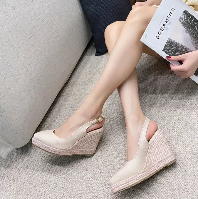 LIHUAMAO elegance pumps wedges slingbacks shoes ankle strap pointed toe sexy women high heel shoes slip on loafers casual