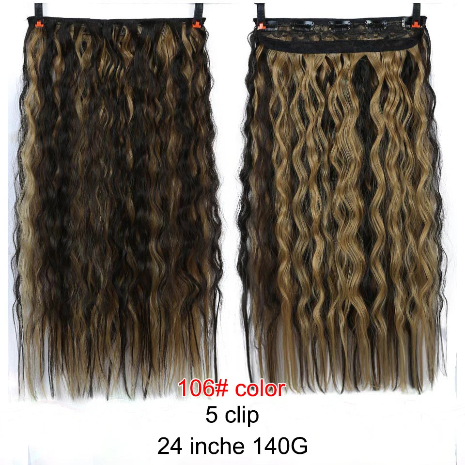PAGEUP   5 clips on long straight hair extensions 24 Inch synthetic ombre black brown clip on fake hairpieces for women hair