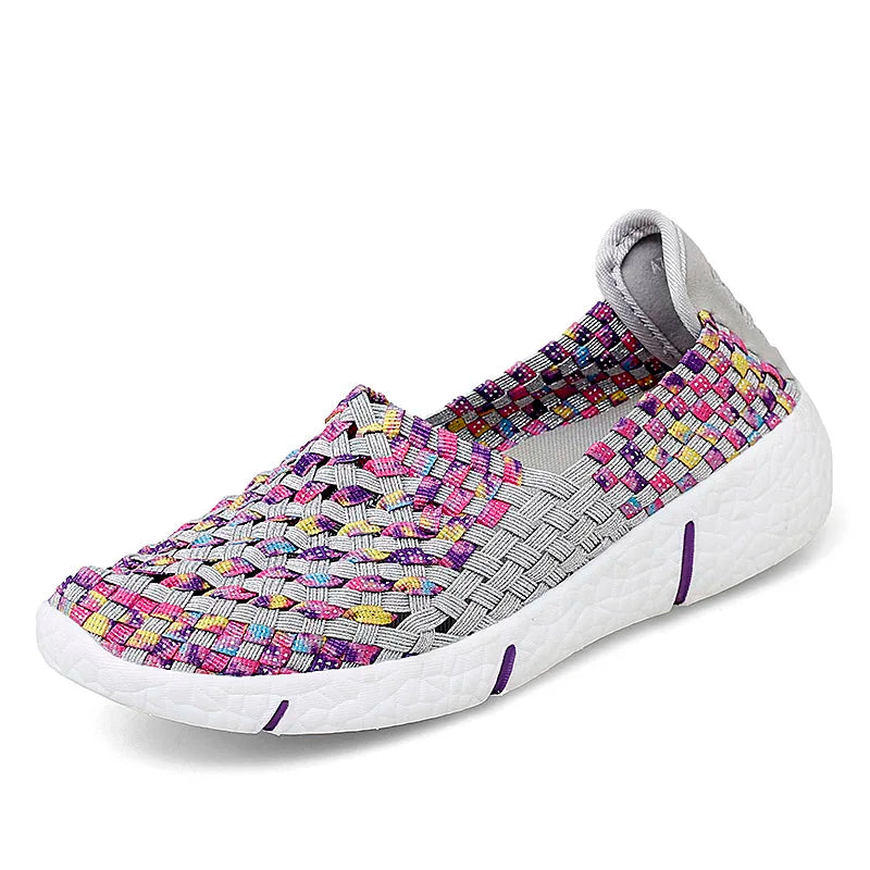 Casual Shoes Women Summer Woven Flats Sneakers Slip On Female Loafers Lightweight Breathable Boat Shoe Fashion Lady Tenis