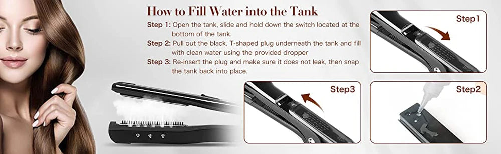 Professional Hair Straightener Steam Flat Iron Straightening Brush Electric Hair Brushes Ceramic Tourmaline Vapor Straighteners