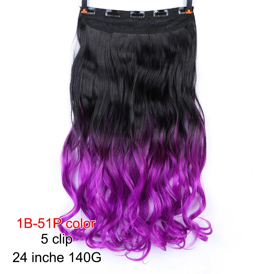 PAGEUP   5 clips on long straight hair extensions 24 Inch synthetic ombre black brown clip on fake hairpieces for women hair