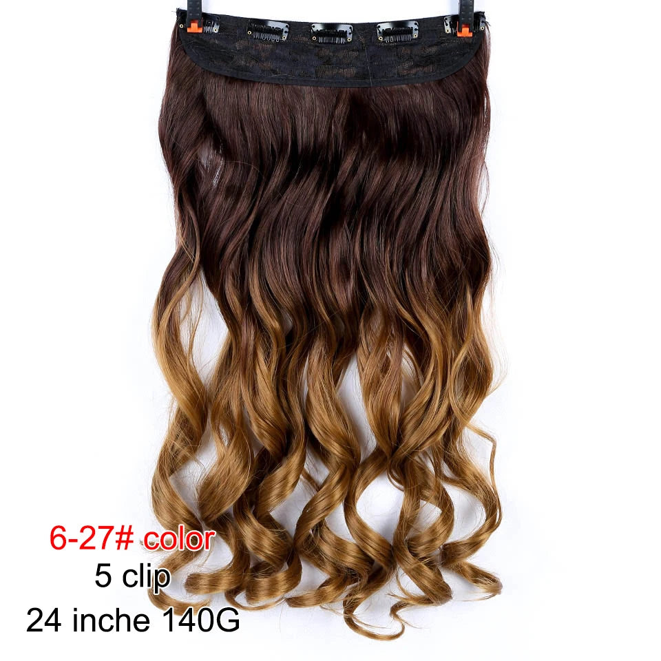 PAGEUP   5 clips on long straight hair extensions 24 Inch synthetic ombre black brown clip on fake hairpieces for women hair