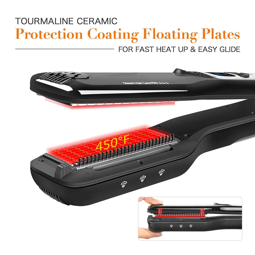 Professional Hair Straightener Steam Flat Iron Straightening Brush Electric Hair Brushes Ceramic Tourmaline Vapor Straighteners